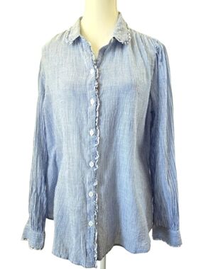 BeachLunchLounge Blue Pinstripe Button Down Shirt Women’s Large Long Sleeve